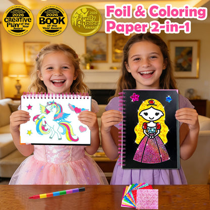 FUNNYB&G Foil Art Crafts for Kids Ages 4-8: Mother's Day 2026, Birthday Gift for Girls, Art and Crafts Supplies, Party Favors, Creative Toys for Girls 4 5 6 7 8 9 Years Old(Princess)