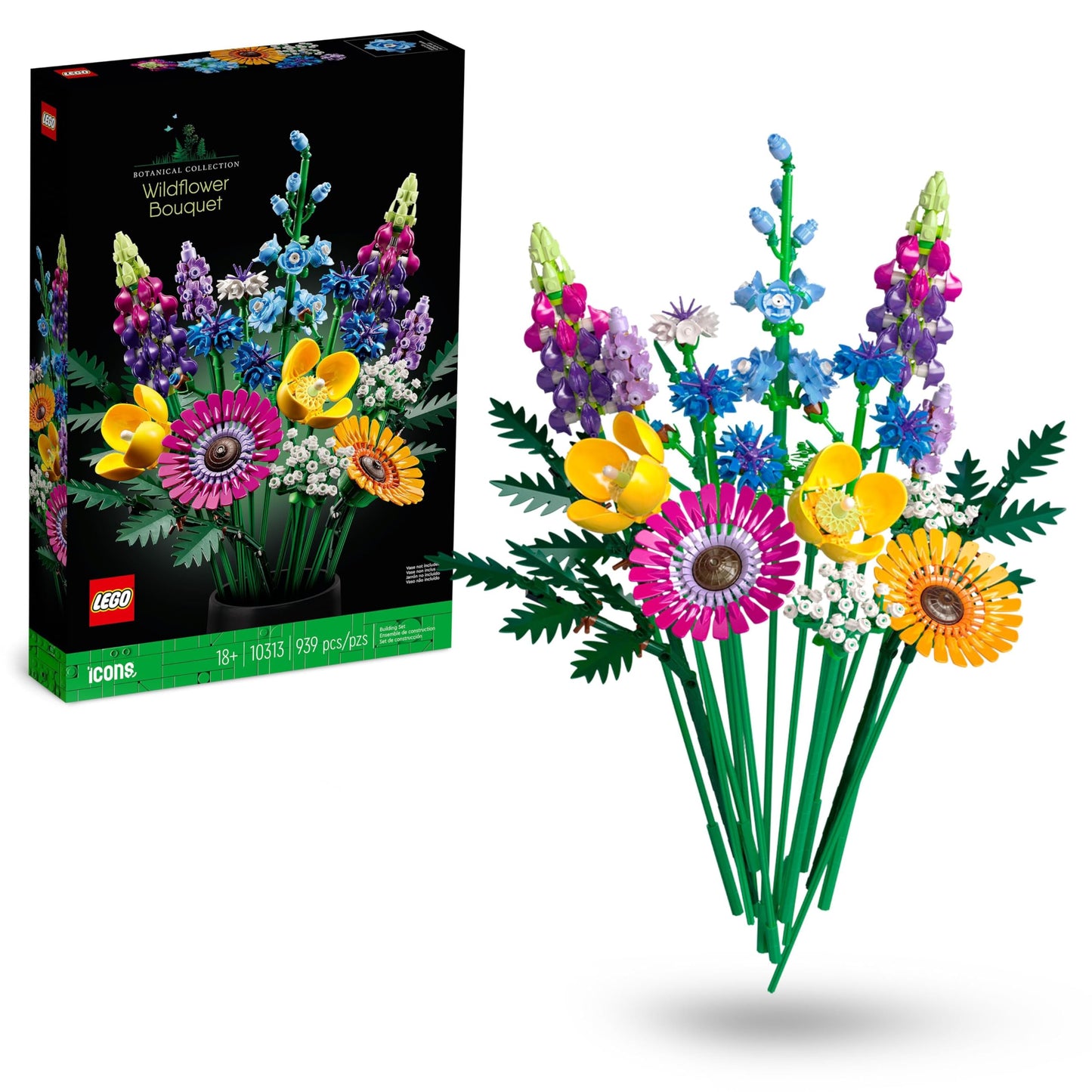 LEGO Botanicals Wildflower Bouquet Set - Artificial Flowers - Gifts for Mother's Day with Poppies and Lavender - Home Office Decor Set for Adults - Botanical Collection - 10313