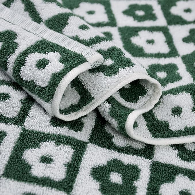 Jacquotha Cotton Hand Towels Green Checkered Floral