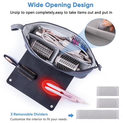 Large Hair Tools Travel Bag with Iron Mat - 2in1 Hair Tools Organizer for Hair Dryer Brush, Flat Irons, Straighteners, Curling Irons, Hair Bag, Makeup Bag, Cosmetic Bag for Travel Essentials