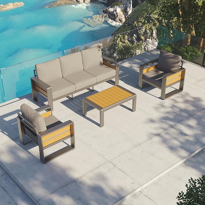Aoxun Aluminum Outdoor Patio Furniture Set, 2 Seats Metal Sectional Patio