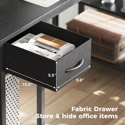 SUPERJARE 47 inch Reversible L Shaped Desk with LED Lights & Power Outlets, Computer Desk with Shelves & Monitor Stand, Gaming Desk with Drawer, Home Office Desk Corner Desk, Black