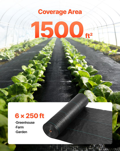 VEVOR Weed Barrier Fabric Heavy Duty, 6x250FT 5oz Landscape Fabric, Woven Weed Blocker Fabrics, Garden Fabrics Weeds Barrier, Weeds Control Ground Cover, Geotextile Webbing, Gardening Mat, Black