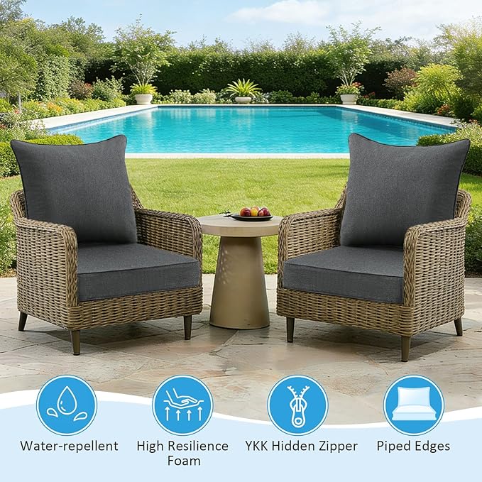 Outdoor Deep Seat & Back Cushion Set, 24 x 24 Inch Water Repellent and Fade