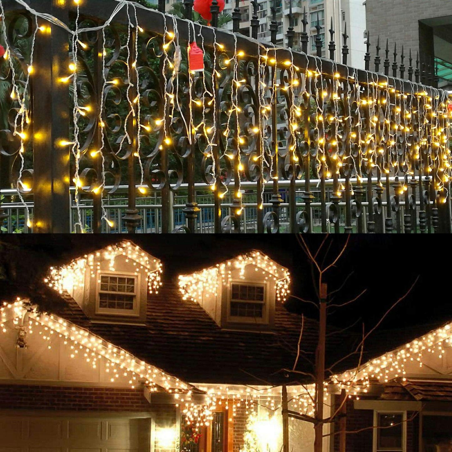 JAMISAY LED Icicle Lights, 8 Modes, 13FT 96 LEDs Christmas Short Curtain Fairy Hanging Ceiling Extendable Lights for Wedding Balcony Doorway Outdoor Indoor Decoration Warm White, 4M