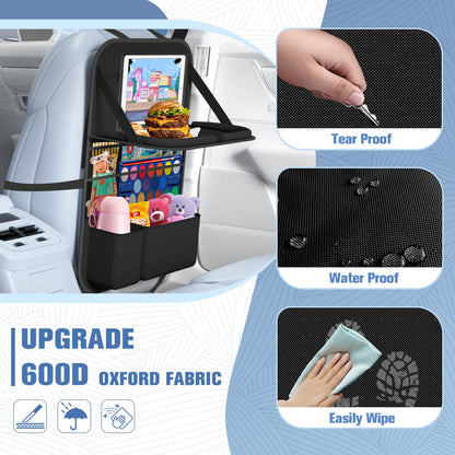 Oneyus Car Seat Organiser, Car Organiser Large Car Organiser Back Seat for Kids Multifunctional Waterproof Car Back Seat Organiser with Folding Table, Tablet Pockets and Many Pockets