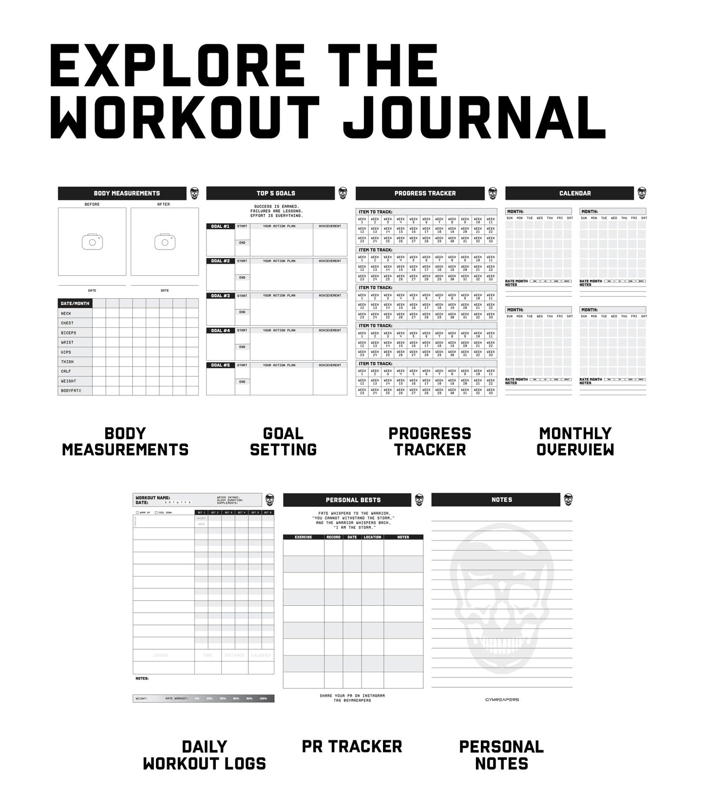 Gymreapers Workout Journal For Men & Women – Fitness Journal To Track Weight Loss, Muscle Gain, Gym Exercise & Bodybuilding Progress – Fitness Planner Log Book With Calendar To Achieve Wellness Goals