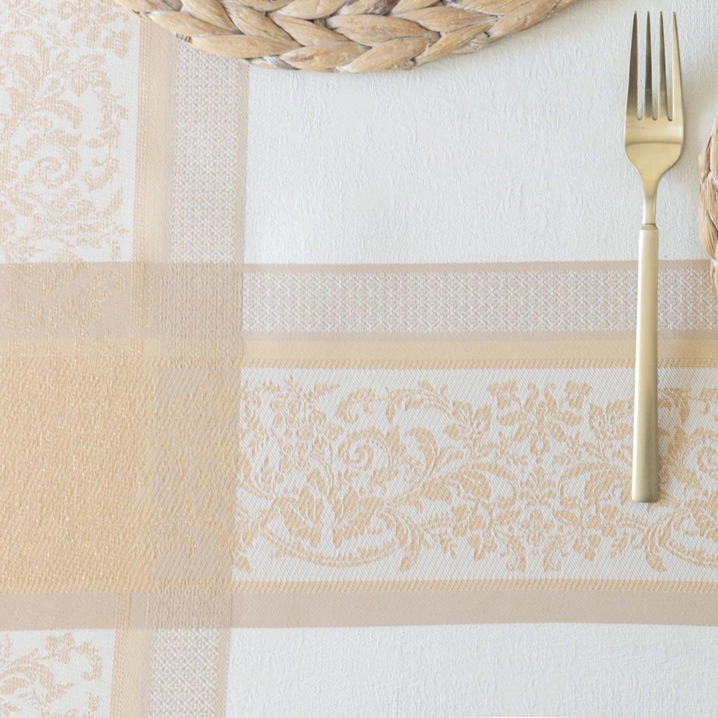 Benson Mills Heavyweight Jacquard Fabric Table Cloth with Gold Metallic Accents, Décor for Everyday, Parties, Holiday, Thanksgiving, and Christmas Tablecloth (Grandeur Glow, 60" x 104" Rectangular)