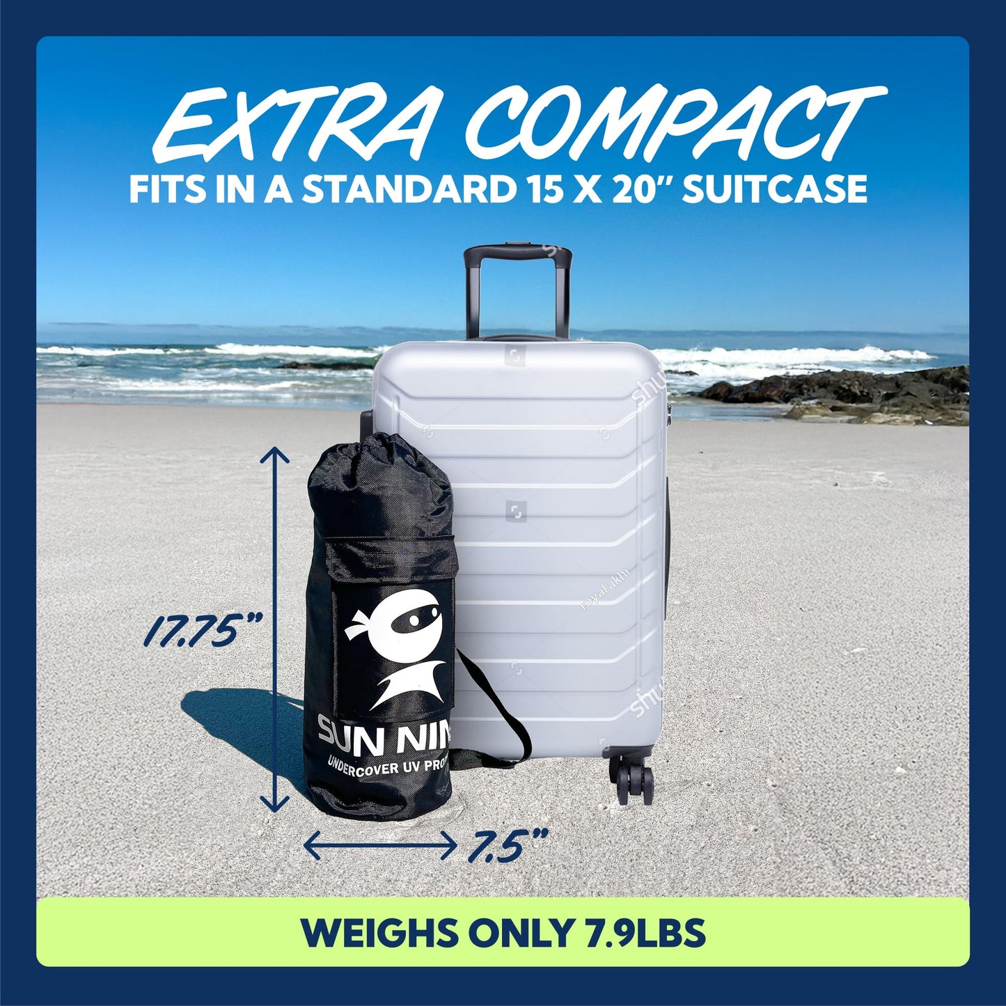 SUN NINJA Beach Tent Sun Shelter UPF50+ - Easy Pop Up Beach Canopy - Outdoor Shade for Camping Trips, Fishing, Backyard Fun Picnics - Sand Shovel, Ground Pegs & Stability Poles