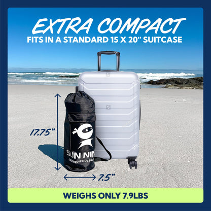 SUN NINJA Beach Tent Sun Shelter UPF50+ - Easy Pop Up Beach Canopy - Outdoor Shade for Camping Trips, Fishing, Backyard Fun Picnics - Sand Shovel, Ground Pegs & Stability Poles