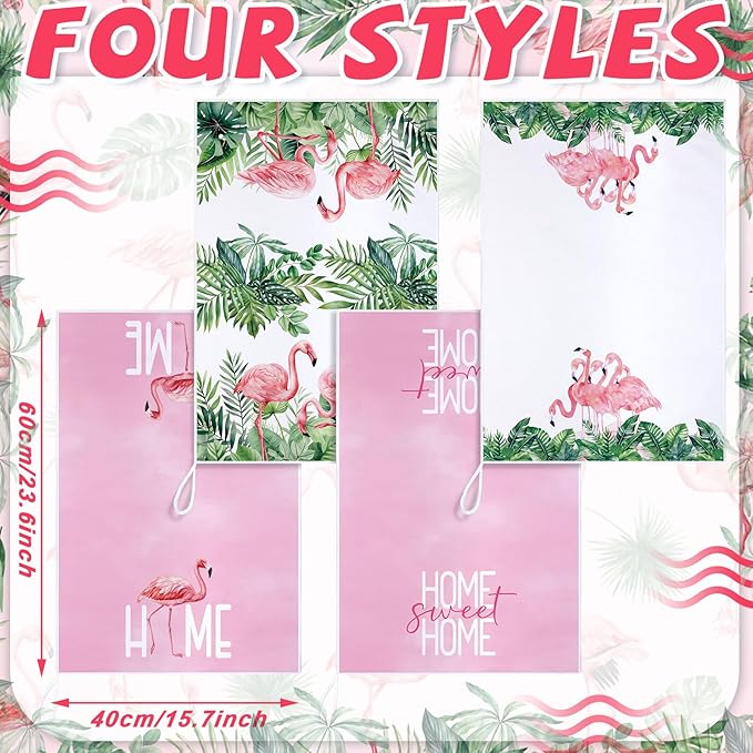 Geyoga 6 Pcs Spring Floral Kitchen Towels Flamingo Dish Hand Towels Sunflower