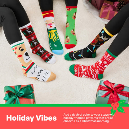 Giggling Getup 6 PCS Winter Christmas Socks for Women Men, Warm Soft Novelty Crew Socks for Women Holiday, Birthday Gift, Christmas Party Gifts for Xmas