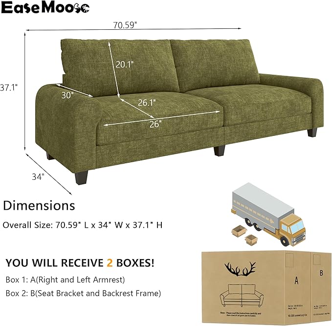 EASE MOOSE 70.6" Modern Deep Seat Loveseat Couch, Soft Chenille Sofa