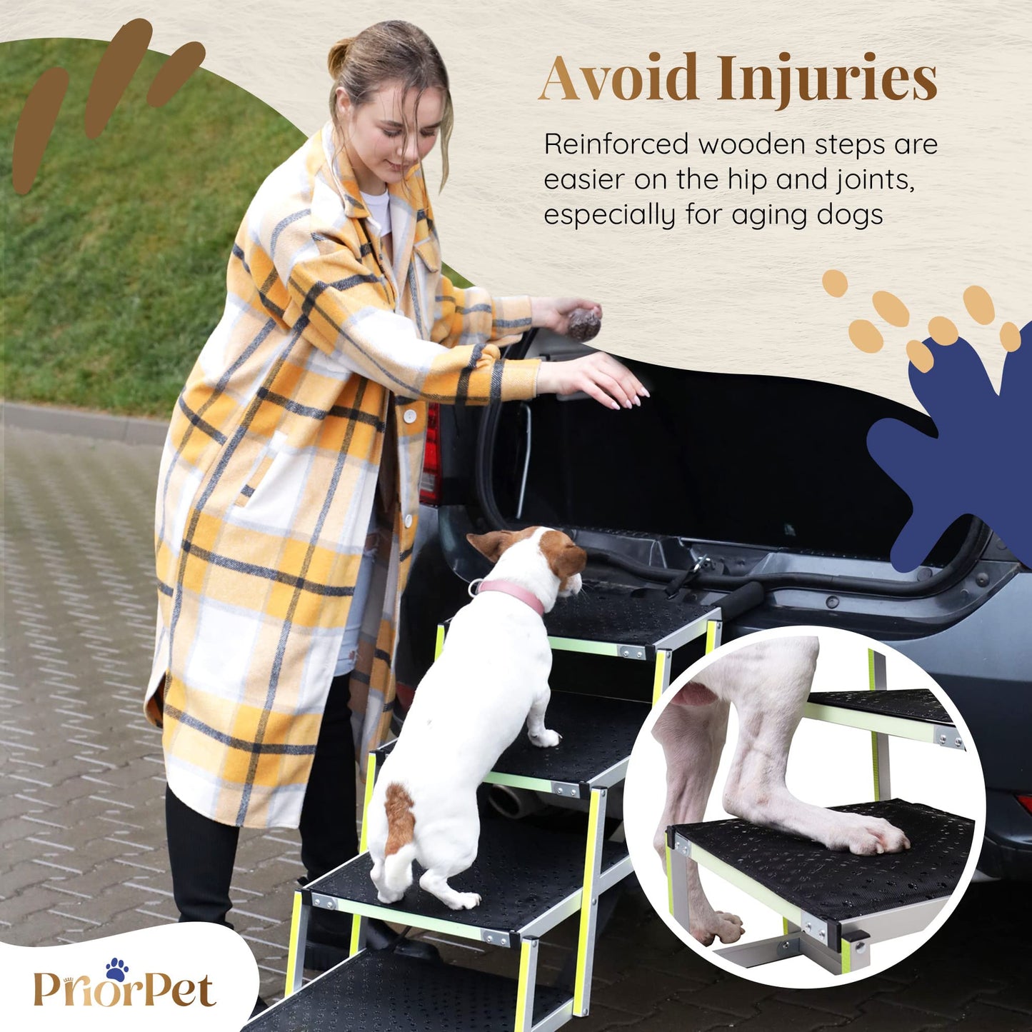 Dog Steps for Car - Dog Ramps for Cars with Glow in the Dark Marking - Non-slip surface Car Ramp - Suitable for Small Cars and Estates - Portable Aluminum Folding Pet Ramp for Dogs - 4 Steps