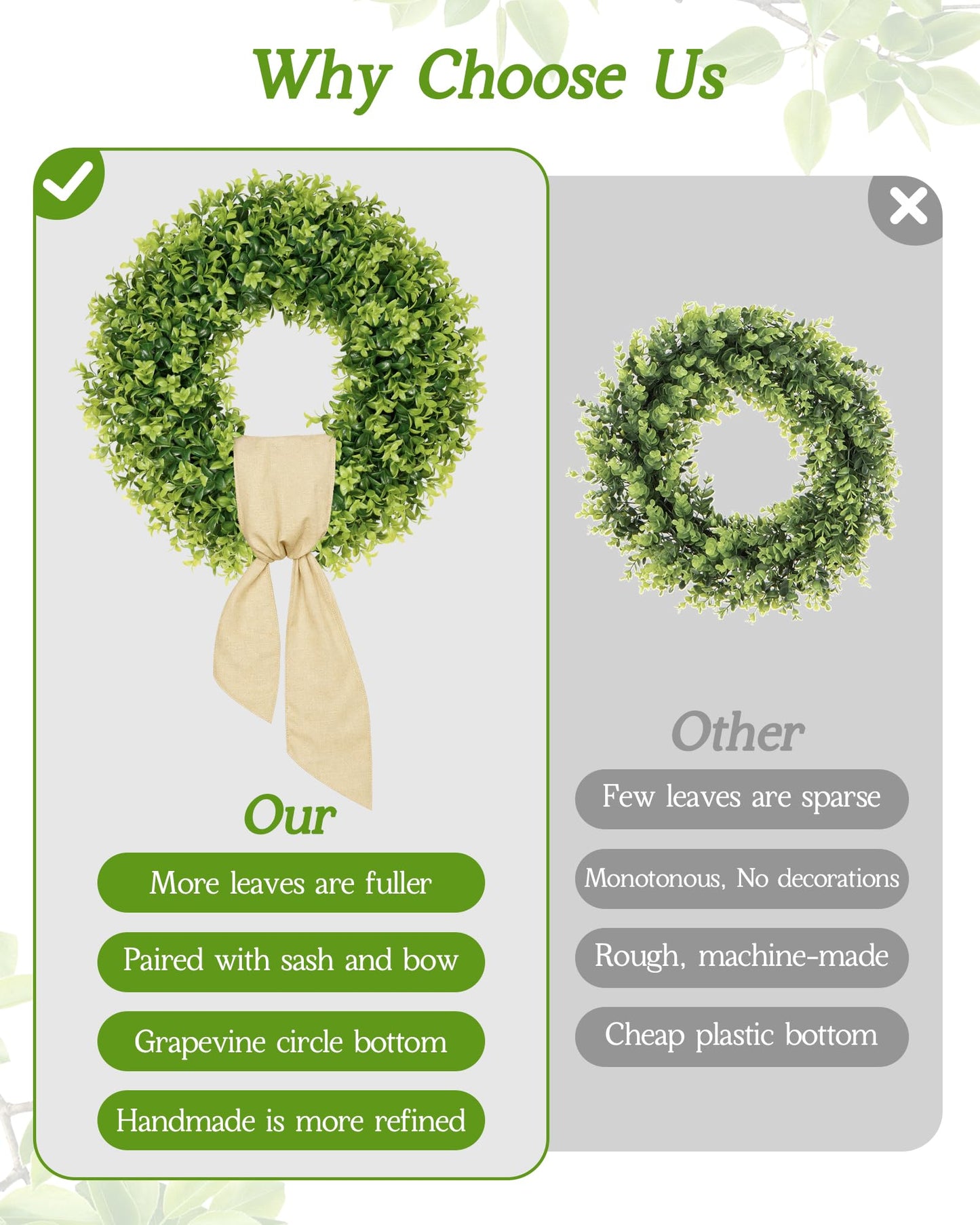 Vlorart 22 Inch Boxwood Wreaths for Front Door, UV-Resistant Green Decor
