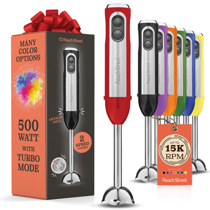 Powerful Immersion Blender, Electric Hand Blender 500 Watt with Turbo Mode, Detachable Base. Handheld Kitchen Gadget Blender Stick for Soup, Smoothie, Puree, Baby Food, 304 Stainless Steel Blades