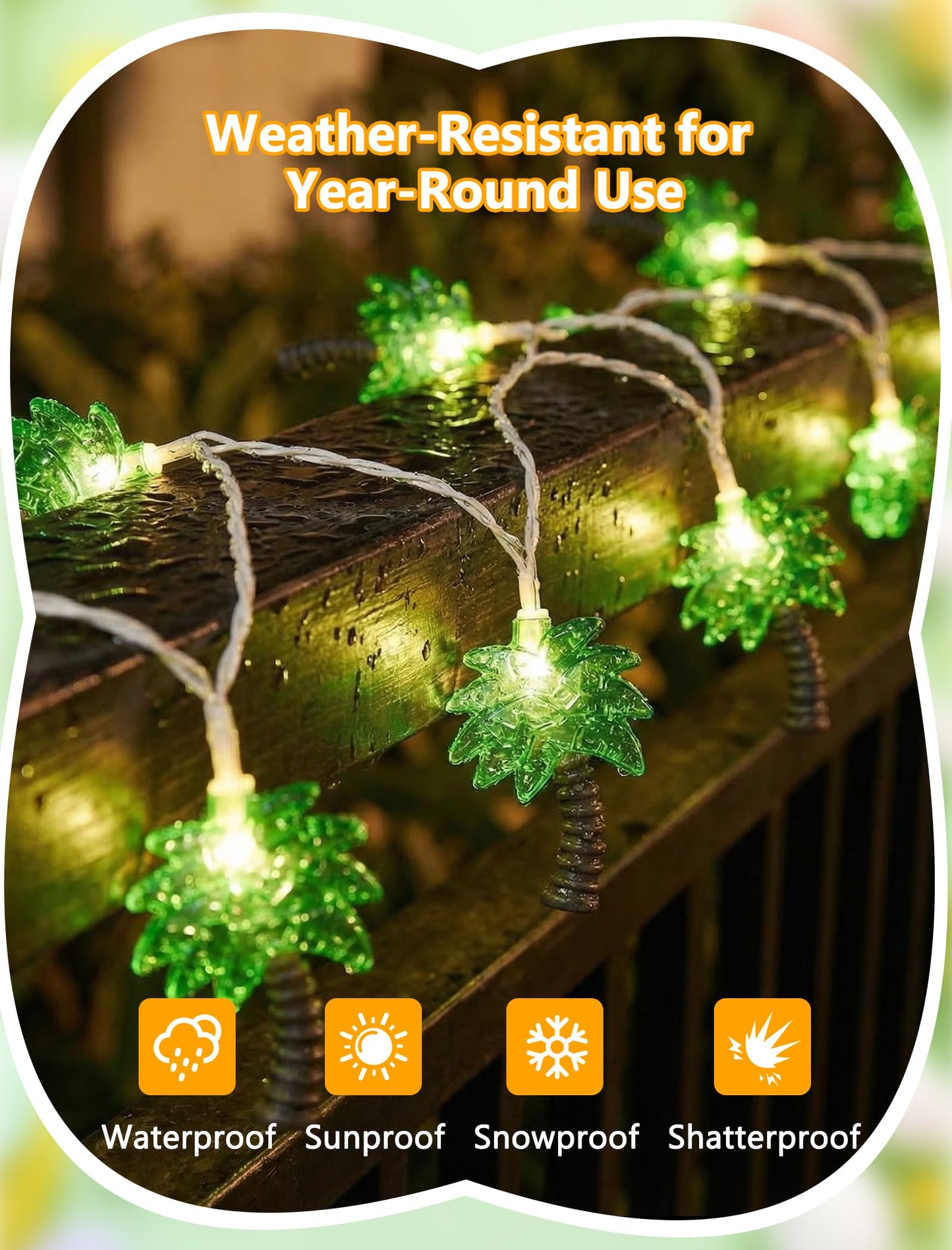 8.5Ft Palm Tree String Lights Outdoor, Hawaiian Beach Themed Party Decorations Lights with 10 LED Palm Tree Lights, Plug in Fairy Lights for Outdoor Indoor Tropical Beach Party Birthday Pool Decor