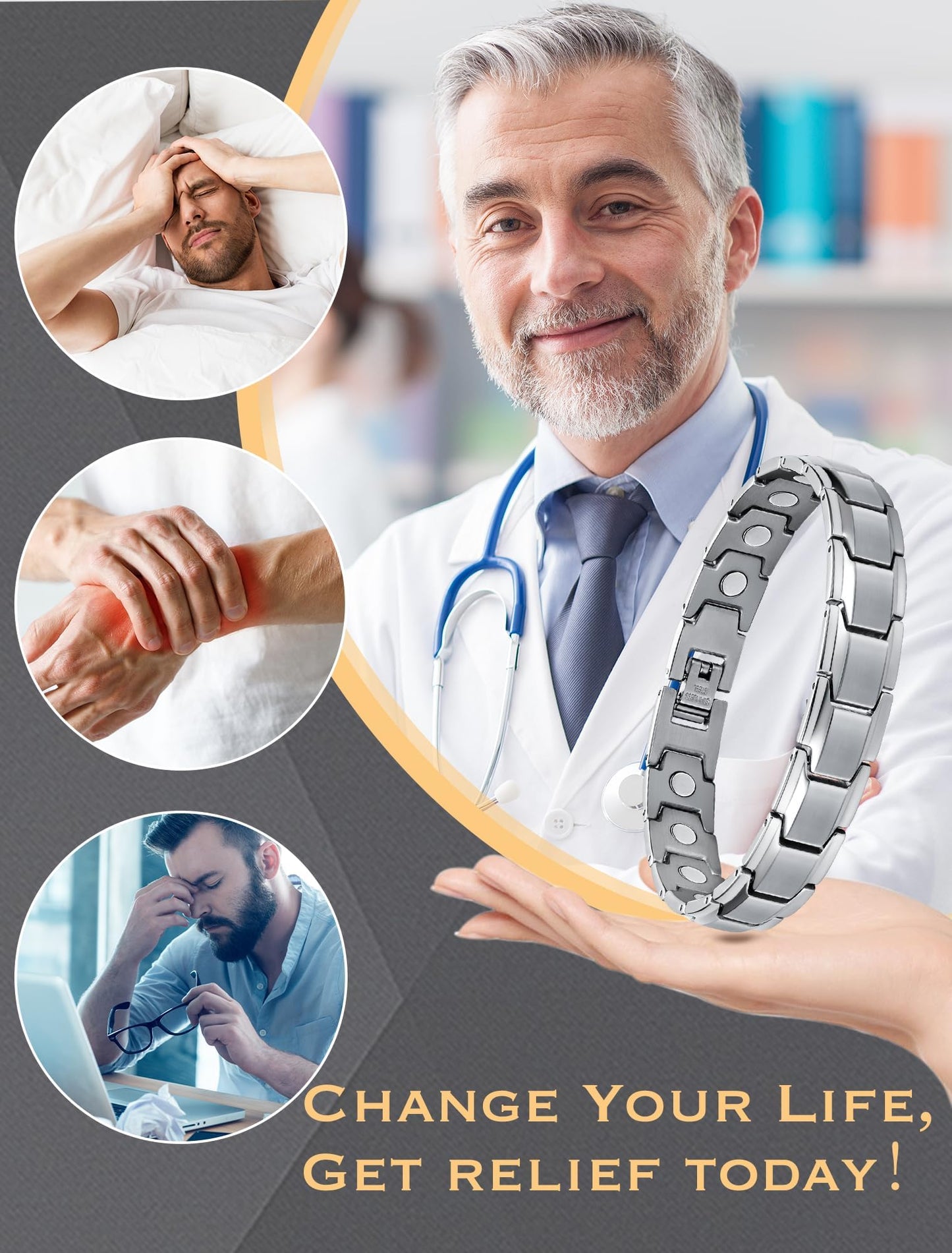 Jeracol Titanium Steel Magnetic Bracelets for Men,Magnetic Wristband with Ultra Strength Magnets, Adjustable Length with Links Removal Tool & Gift Box