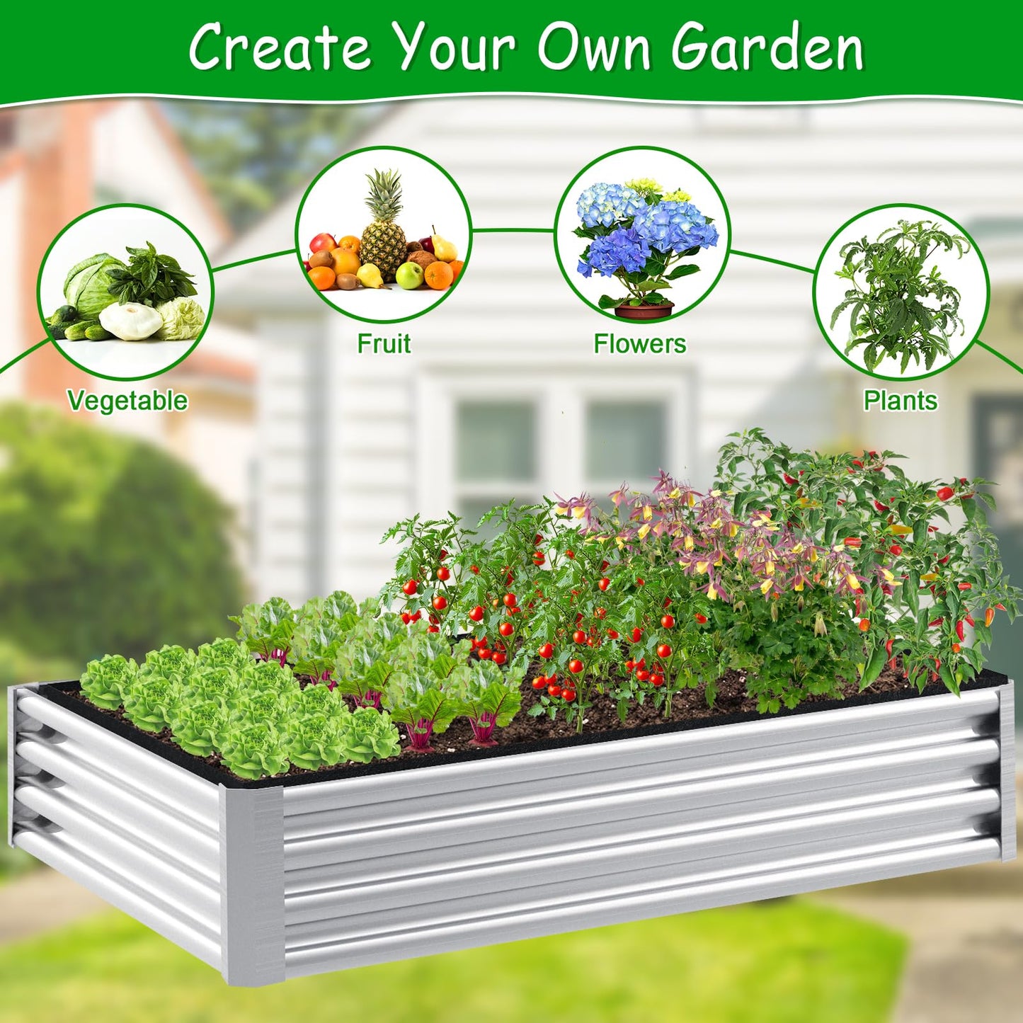 Niuyhe 2mm Thick Fabric Garden Grow Bed Bags, 6x3x1 Feet Liners Designed for Outdoor Metal Raised Garden Beds, 128 Gallon Capacity Large Garden Bed Liner Vegetable Growing Boxes