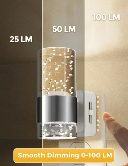 L LOHAS LED Night Light,Dimmable Night Lights Plug into Wall, 2 Pack Acrylic Nightlights with 0-100 LM Adjustable Brightness, 3000K Plug in Night Light with Dusk to Dawn Sensor, for Bathroom Hallway