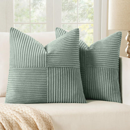 MIULEE Black Corduroy Pillow Covers Pack of 2 Boho Decorative Spliced Throw Pillow Covers Soft Couch Pillowcases Cross Patchwork Textured Cushion Covers for Living Room Bed Sofa 18x18 inch