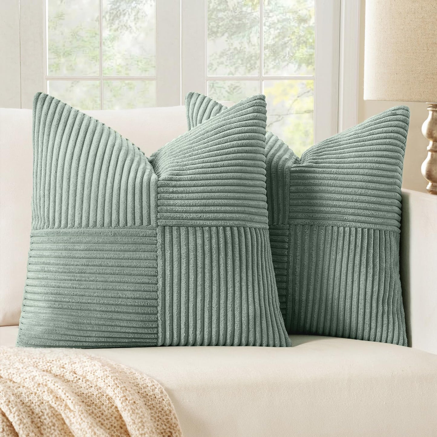 MIULEE Black Corduroy Pillow Covers Pack of 2 Boho Decorative Spliced Throw Pillow Covers Soft Couch Pillowcases Cross Patchwork Textured Cushion Covers for Living Room Bed Sofa 18x18 inch