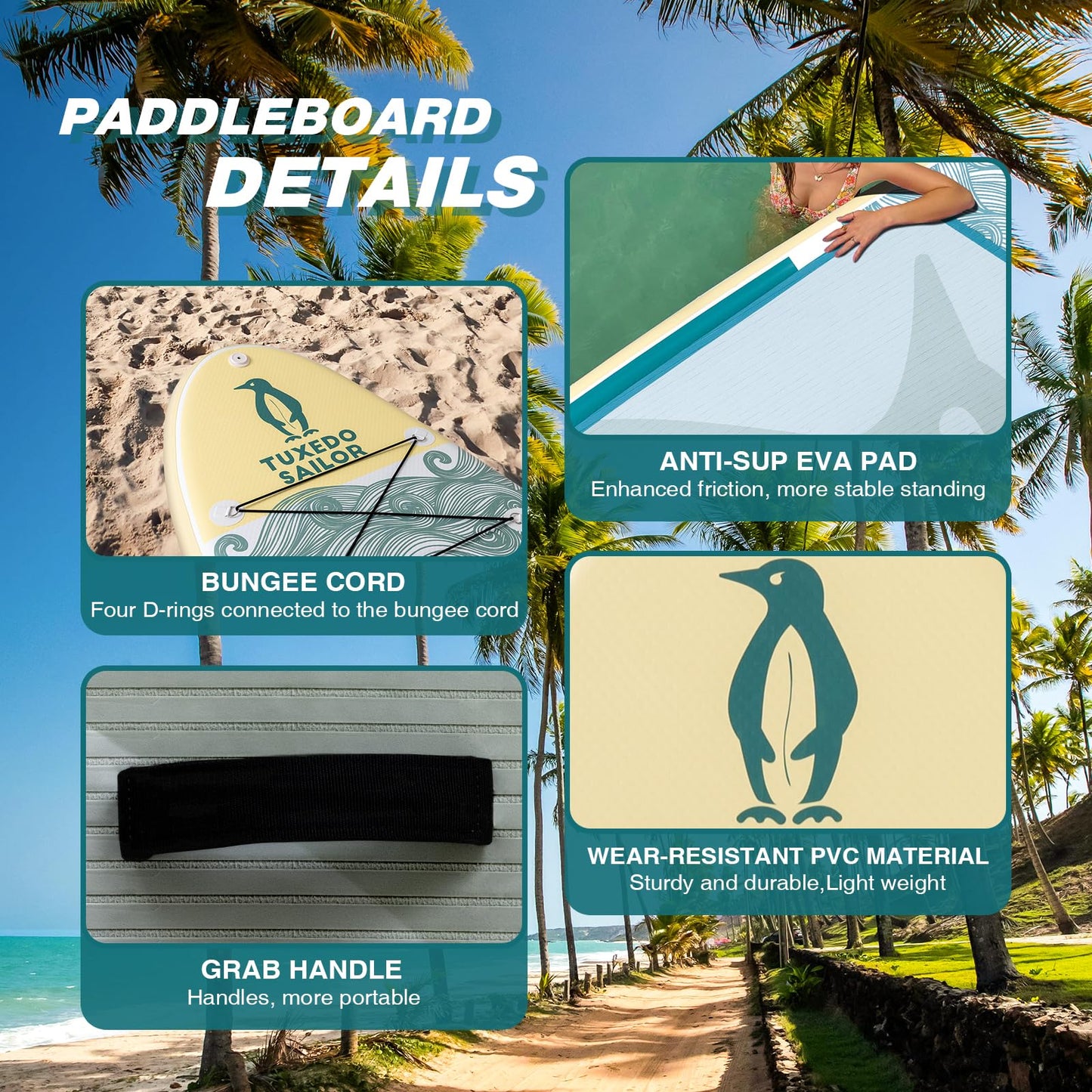 Tuxedo Sailor 10'6"×33"×6" Inflatable Stand Up Paddle Board with Premium SUP Accessories,Adults & Youth for All Skill Levels, Included with Board, Paddle, Pump, Fins, Backpack Green Paddleboard