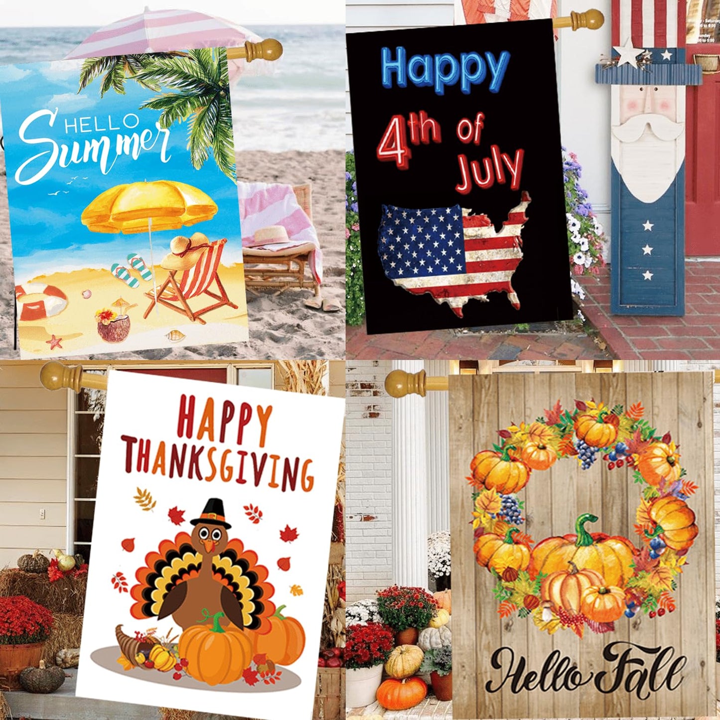 CDLong Seasonal Garden Flag Set of 12 - Double Sided 28 x 40 Inch Large Yard Flags, Outdoor Holiday Decorations for All Seasons, Christmas, Spring, Summer, and Fall - Big House Flags for Outside Decor