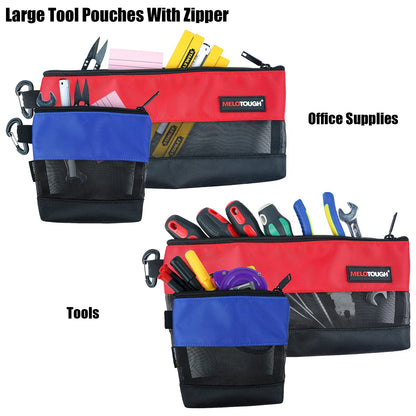MELOTOUGH 2 Pack Zipper Utility Tool Bag，Small Zipper Bags/Multi-Purpose Tool Pouch Tote Bags Storage Organizer with Mesh Window for Screwdrivers,Pliers,Nut Drivers