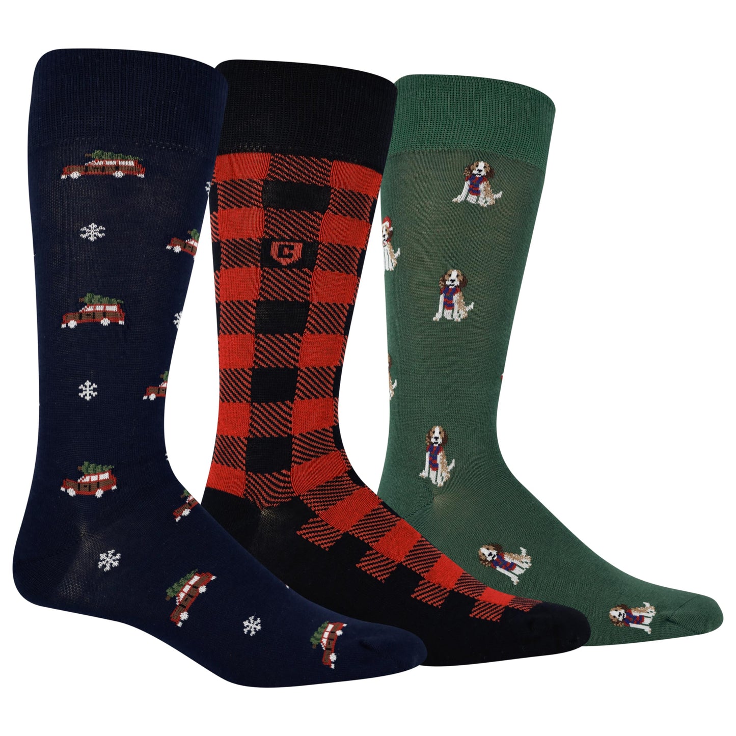 Chaps Mens Casual Fashion Cushioned Crew - 3 Pair Pack Sock, Christmas Cars, Tartan, Dogs, 6-12 US