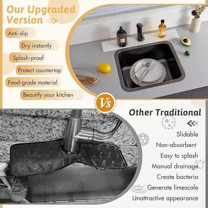23.6" Faucet Mat for Kitchen Sink, Long Diatomite Fast Drying Stone Sink Tray