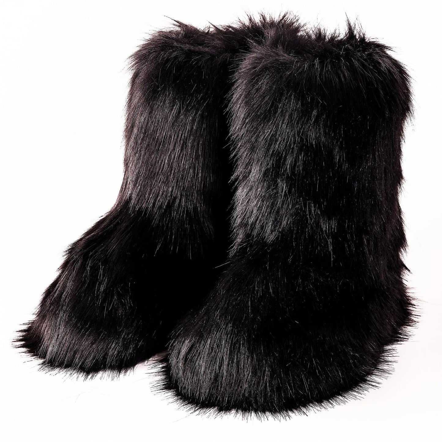 Valpeak Snow Boots for Women 2023 Furry Boots Winter Knee High Flat Heel Fluffy Faux Fur Boots(Black,9)