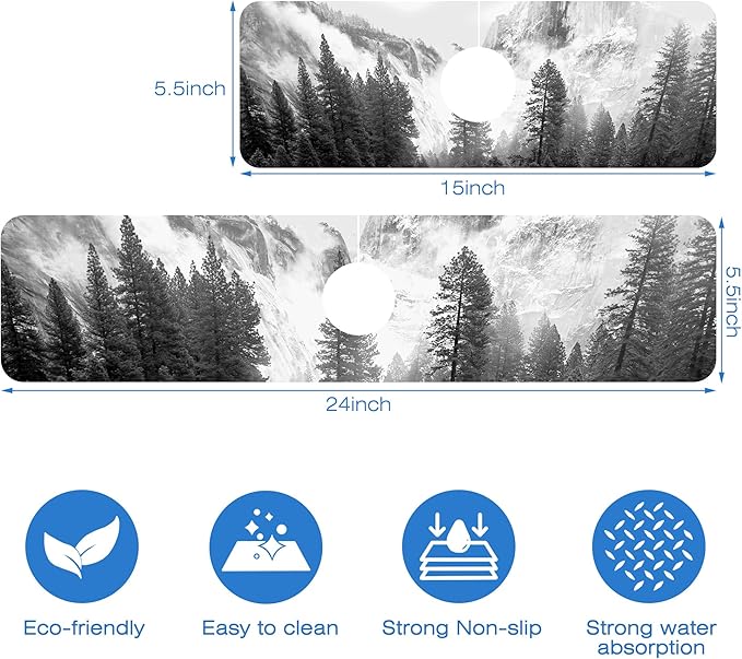 Winter Forest Mountain Sink Faucet Absorbing Mat Sink Splash Guard Faucet Mat