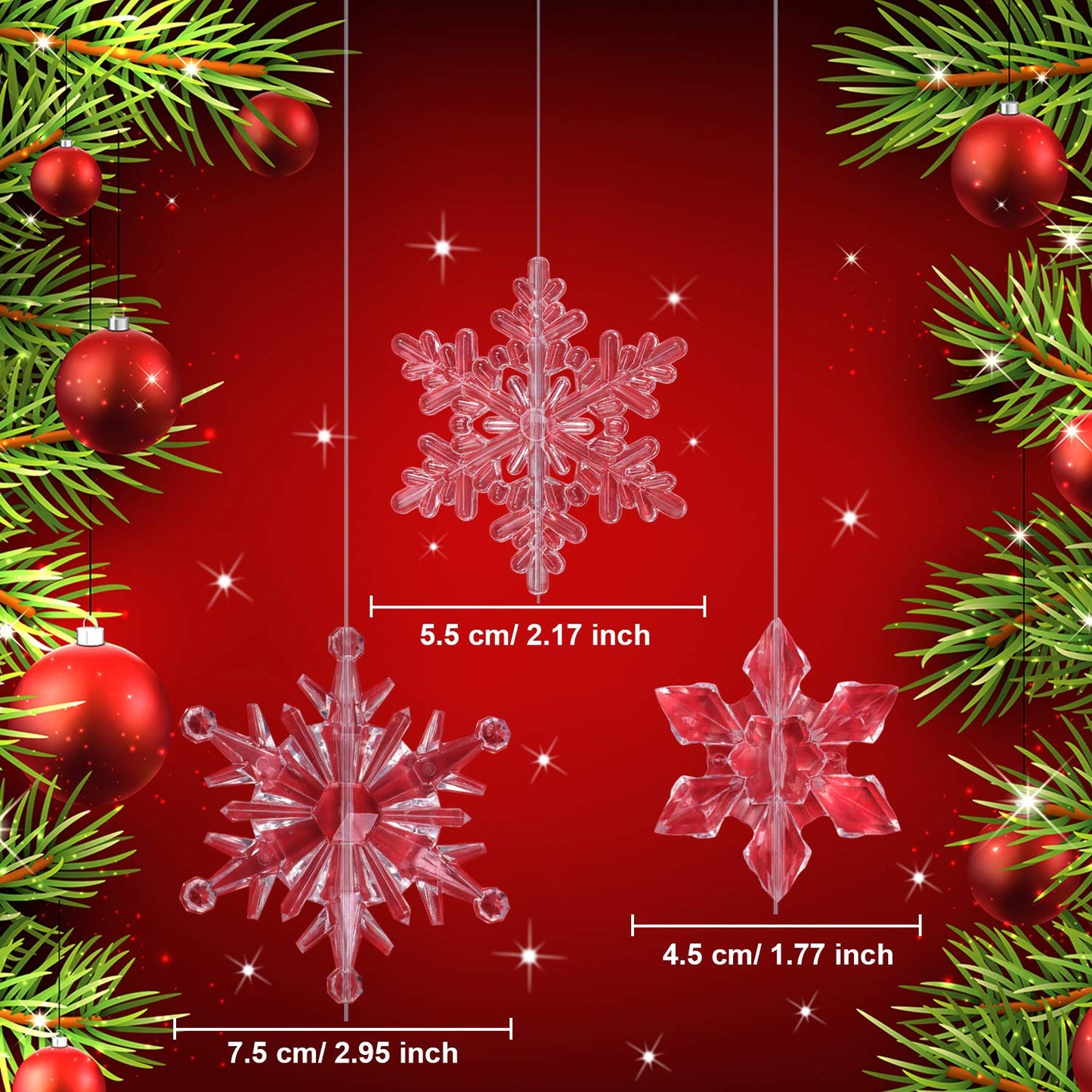 Boao Clear 45 Pcs Acrylic Clear Christmas Snowflakes Ornaments Crystal Hanging Snowflake Ornaments for Christmas Tree Winter Indoor Home Room Decoration Xmas Wonderland Theme Party, 3 Styles
