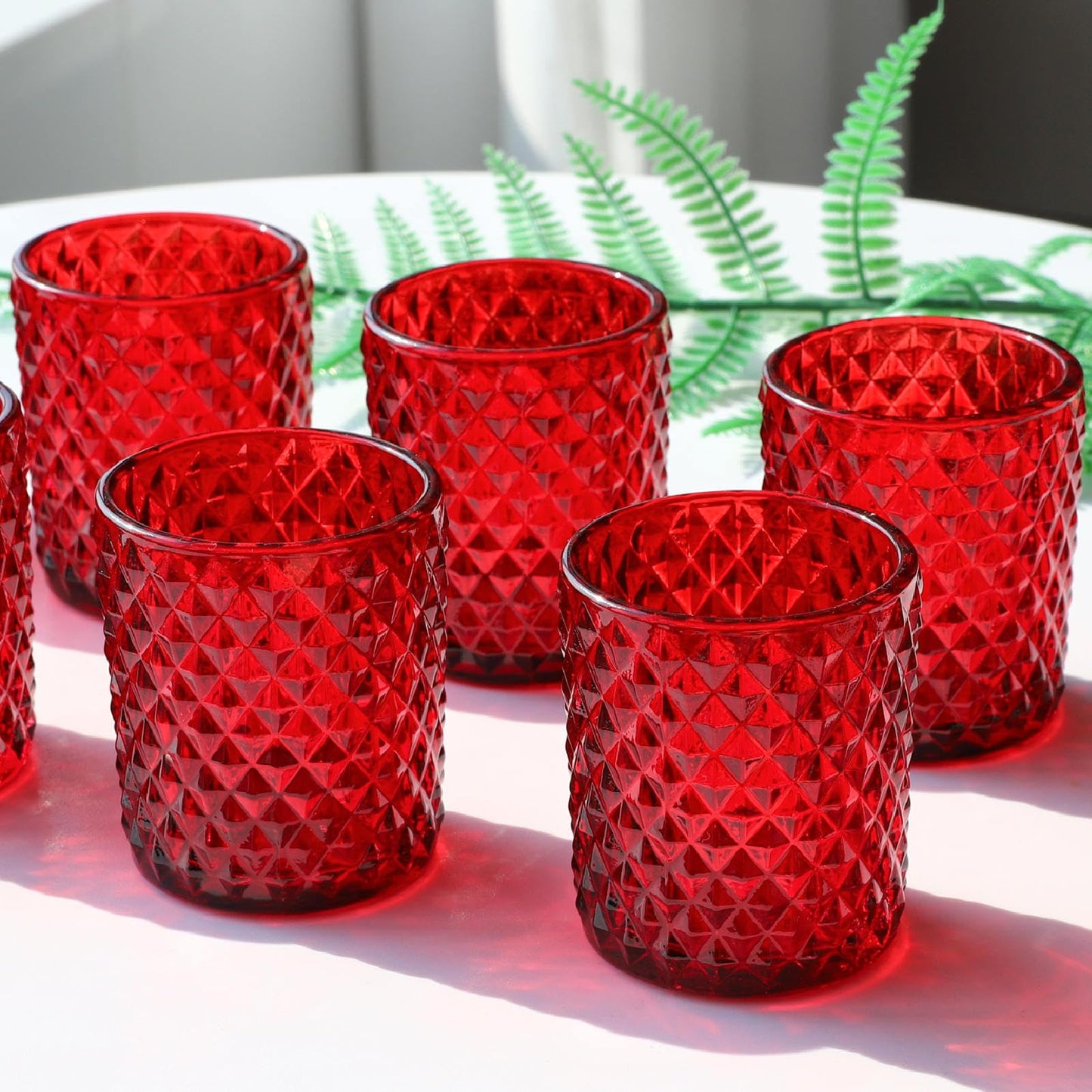 Woho Candle Holders for Votive Candles/Tealight Candles, Votive Candle Holder for Boho Home Decor, Glass Tea Lights Candle Holder for Wedding Party Christmas（24, Red