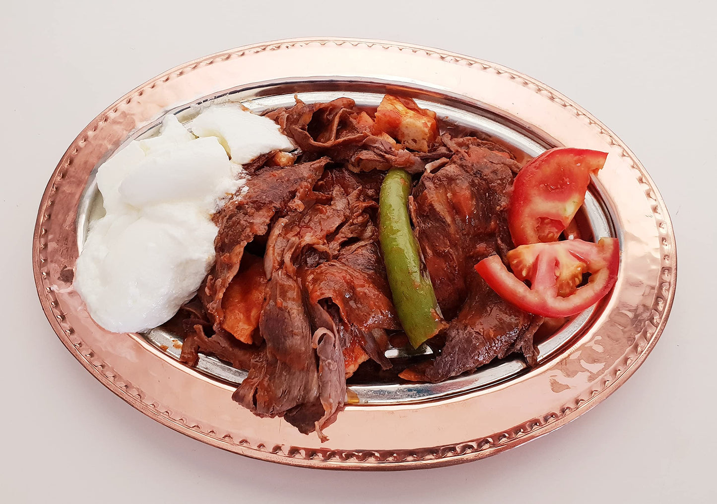 DLK - Handmade Pure Copper Serving Plate - Iskender Kebab Plate - Turkish Kebab presentation - Oval Copper Plate 12 inch (31cm)