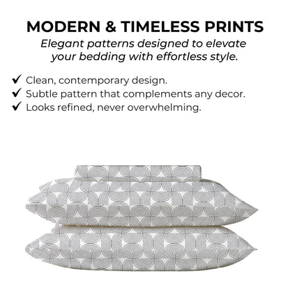 Mayil Manor Queen Size Fitted Sheet with 18" Deep Pockets, No Flat - Percale Weave Natural - Breathable 100% Cotton Printed Bedding, 1 Fitted Sheet + 2 Pillowcases - Semi Circle Print