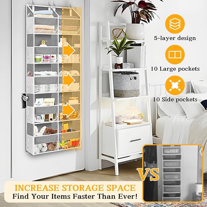 2 Pack Over The Door Organizer 5 Tiers, Extra Large Behind Door Storage of 10