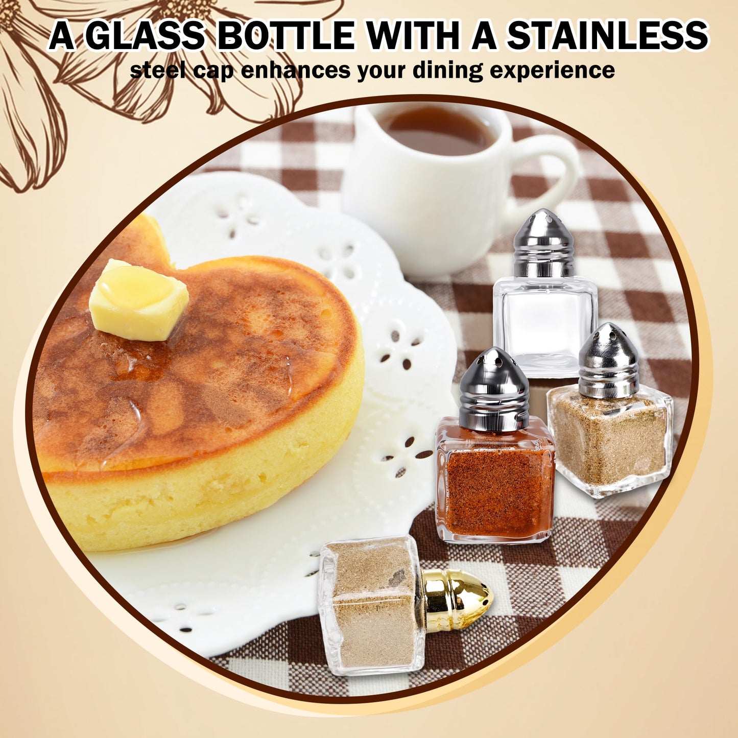 60 Pcs Mini Salt and Pepper Shakers 0.5 oz Glass Cube Clear Spice Shaker with Lid for Home Kitchen Restaurant Seasonings Powdered Sugar Salt Wedding Party (Color Set 1)