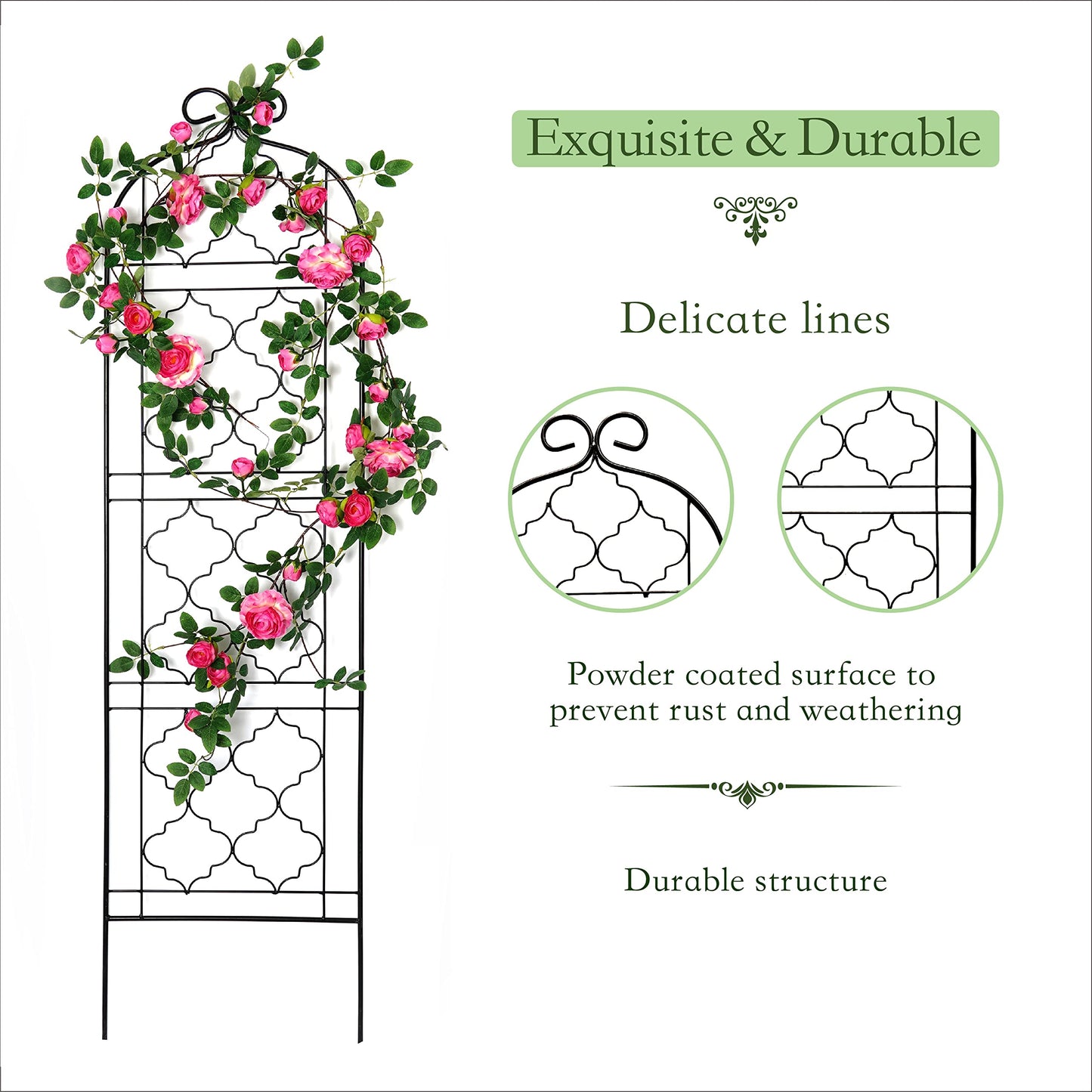 Garden Trellis for Vines and Climbing Plants Outdoor, Iron Wire Lattices Grid Panels for Potted Climbing Pergola Cucumber Tomato Rose Vegetable Flower Plant Trellises (60 * 16 Inch, Pack of 2, Black)