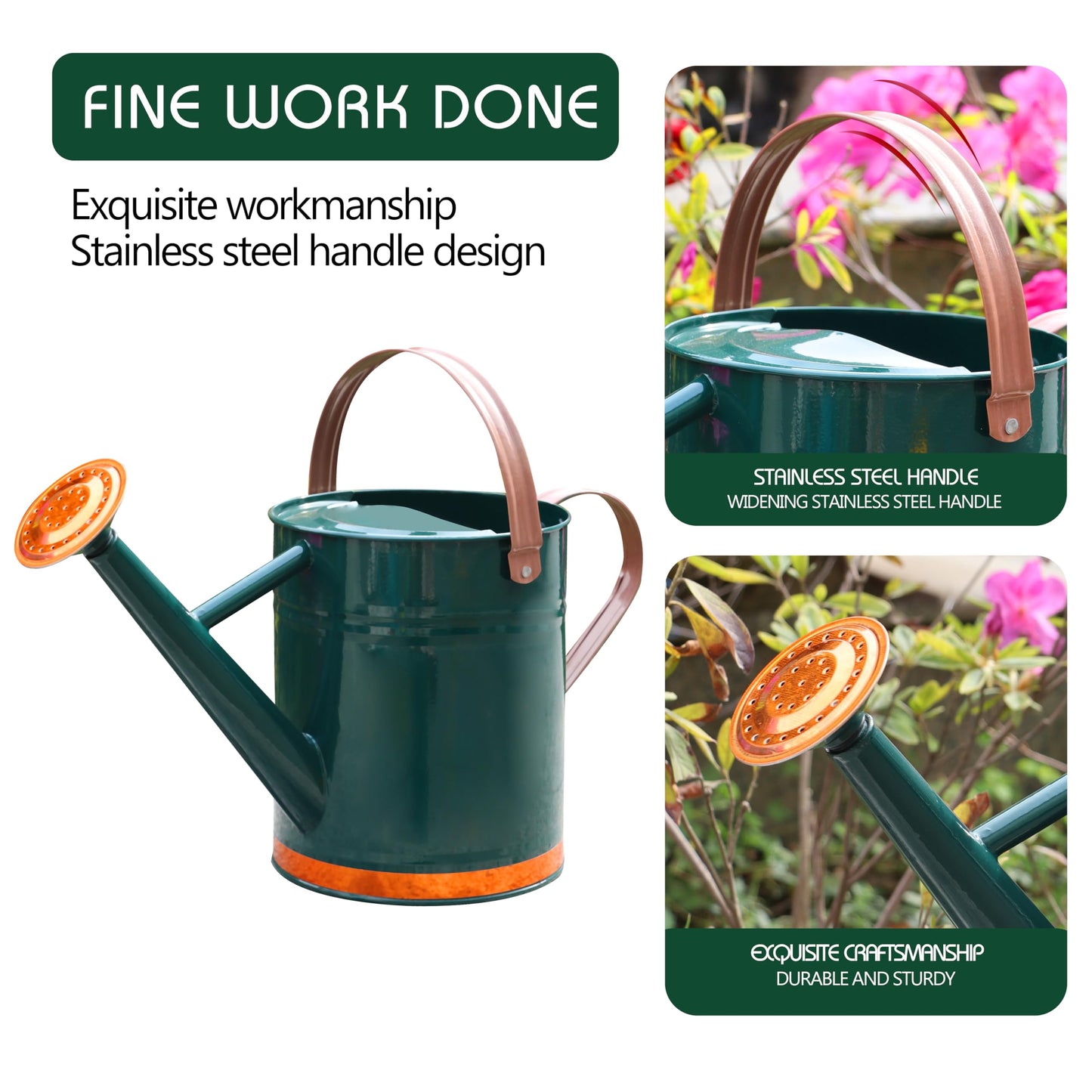 SunnyTong Metal Watering Can for Outdoor and Indoor Plants, Watering Can Decor, 1 Gallon (1 Gallon Green2)