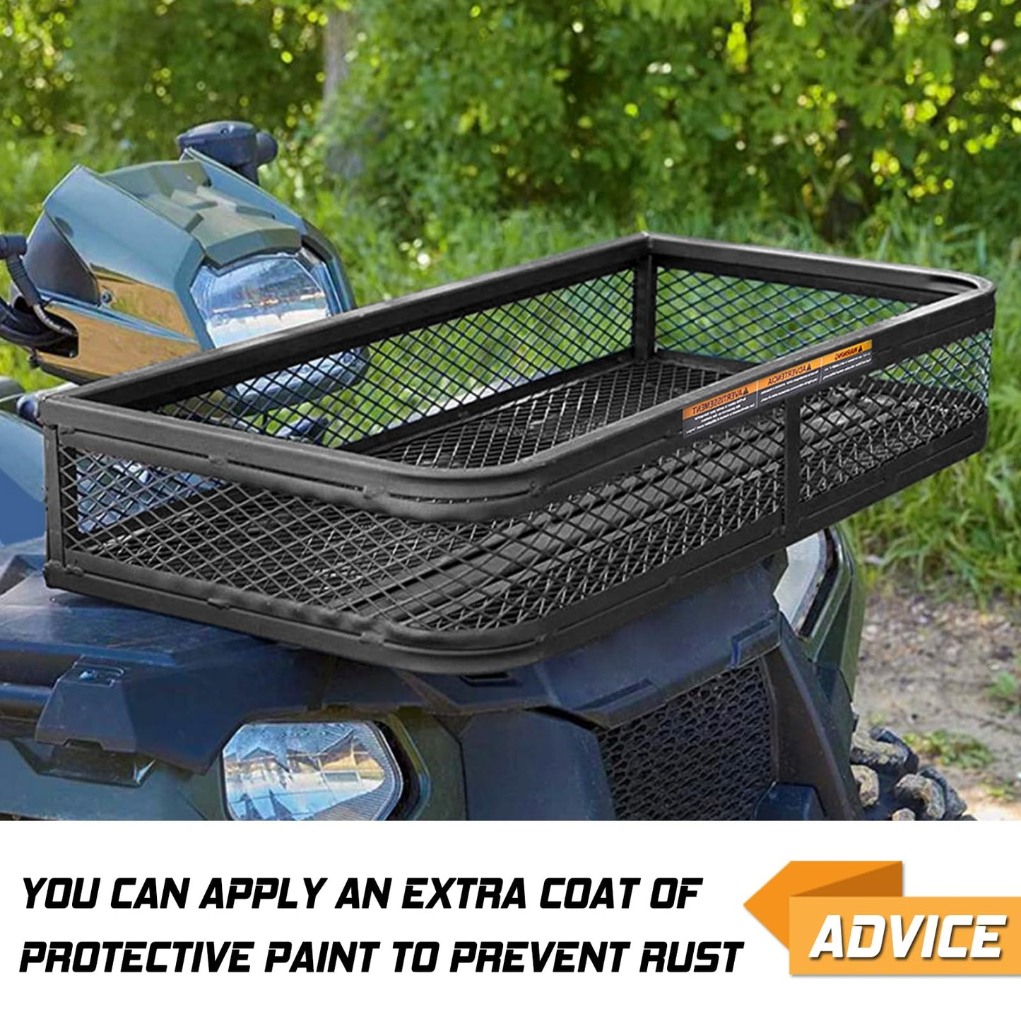 ORCISH Heavy Duty ATV Front Cargo Basket, 17" W x 36" L x 6" H Steel Mesh Rack with Mounting Kit, Universal ATV/UTV Storage Basket for Gear, Luggage, Camping, Hunting, and Outdoor Use