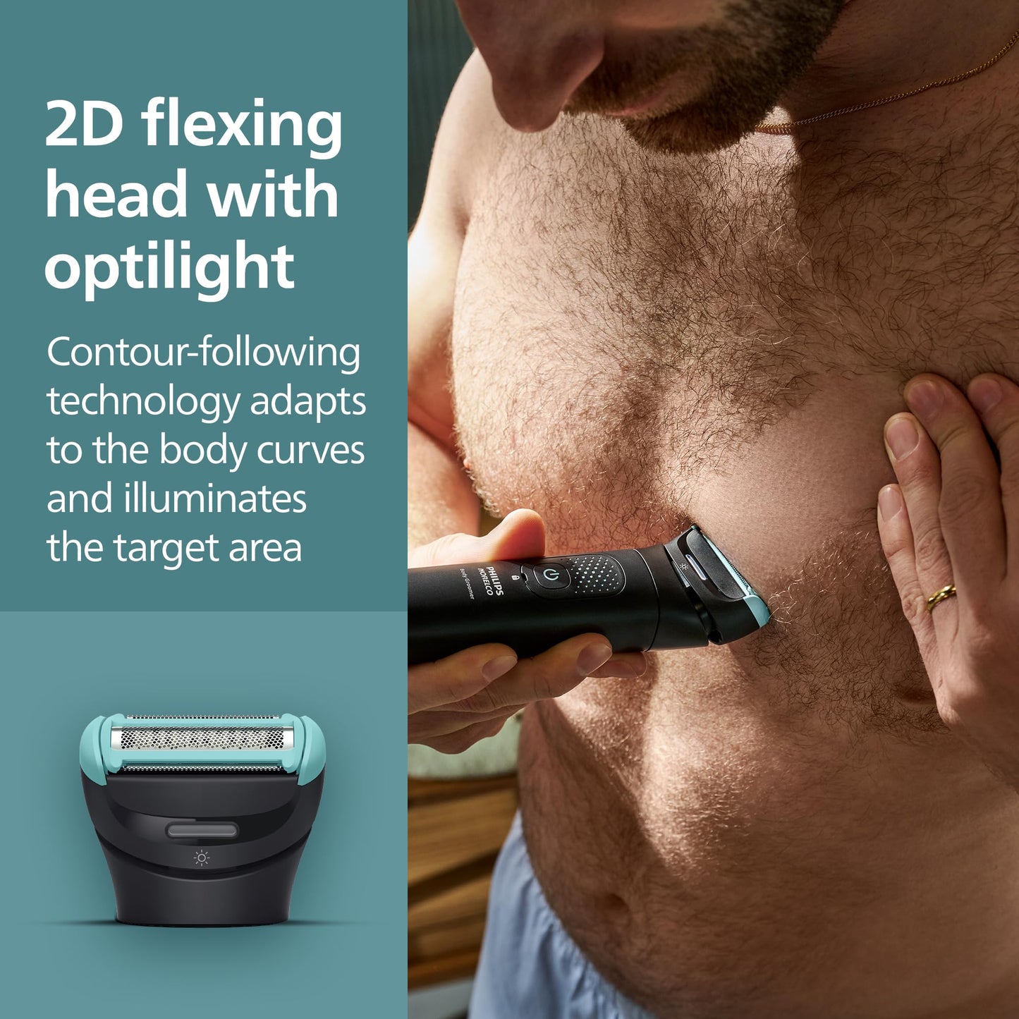 Philips Norelco Body Groomer 7000 Series, Men's Whole Body Groomer, Contour-Following 2D Flexing Head, Triple Protect Shave System & Intimate Body Hair Trimmer, 100% Showerproof, BG7480/50