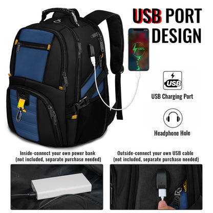 MATEIN Travel Laptop Backpack Large, 17.3 Inch Backpack 50L School Bag Water Resistant, Work Computer Rucksack for Men Anti Theft TSA with USB Charging Port, Laptop Bags for School Business-Roy Blue