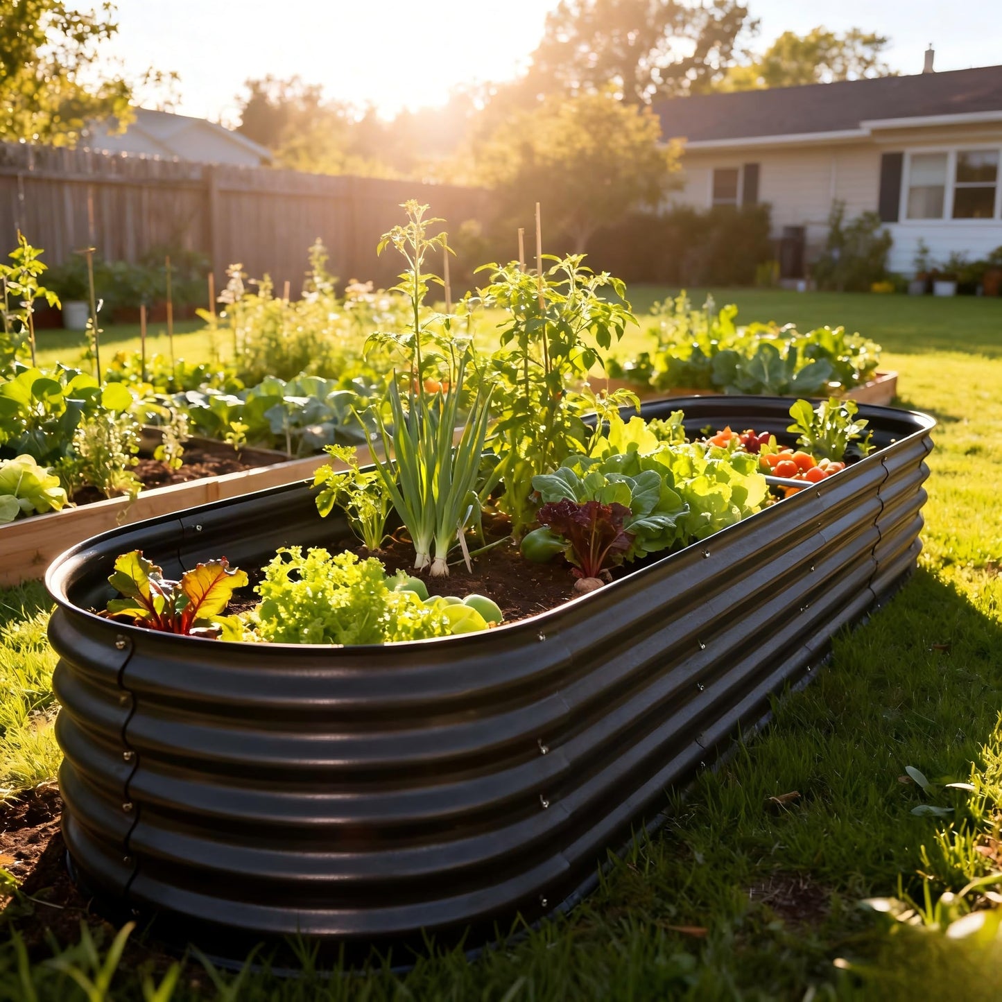 FarmGeo Raised Garden Bed Kit 8 x 2 x 1.4 ft, 9-in-1 Modular Metal Raised Garden Bed Outdoor, Powder-Coated Galvanized Planter Box for Vegetables, Herbs and Flowers (Cracked Silver)