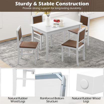 Tangkula Dining Table Set for 4, Farmhouse Solid Wood Dinette Set w/Rubber Wood Legs, Upholstered Seat & Padded Backrest, Mid-Century Modern Dining Table and Chairs Set for Kitchen, Dining Room