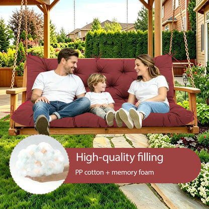 KGOSAUO Durable Extra 5" Thick Waterproof Porch Swing Cushions Outdoor 60 inch Fade-Resistant Swing Bench Cushions 3 Seater Replacement with Backrest for Outdoor Patio Backyard Furniture(Wine Red)