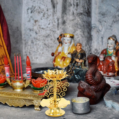 SUPVOX 2pcs 4.5-Size Metallic Lotus Candle Holder Buddhist Butter Lamp Base Decorative Candlestick for Home Temple Lighting