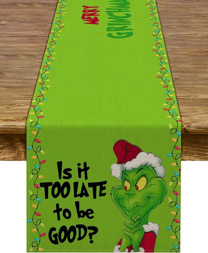 Merry Christmas Table Runner Green Xmas Buffalo Plaid Check Winter Holiday Party Decoration Fireplace Kitchen Dinning Home Decor 72Inches Long