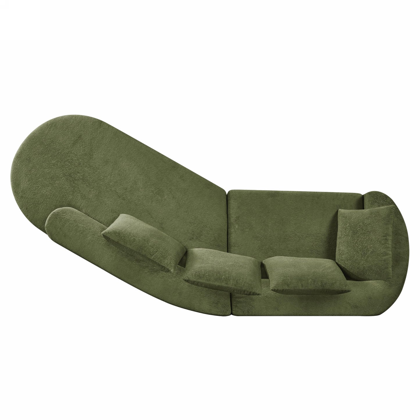 Merax 116" Curved Polyester Sectional Sofa, Modern Pearl Upholstery 3 Seat Cloud Couch with Chaise Lounge & 4 Pillows for Living Room, Green